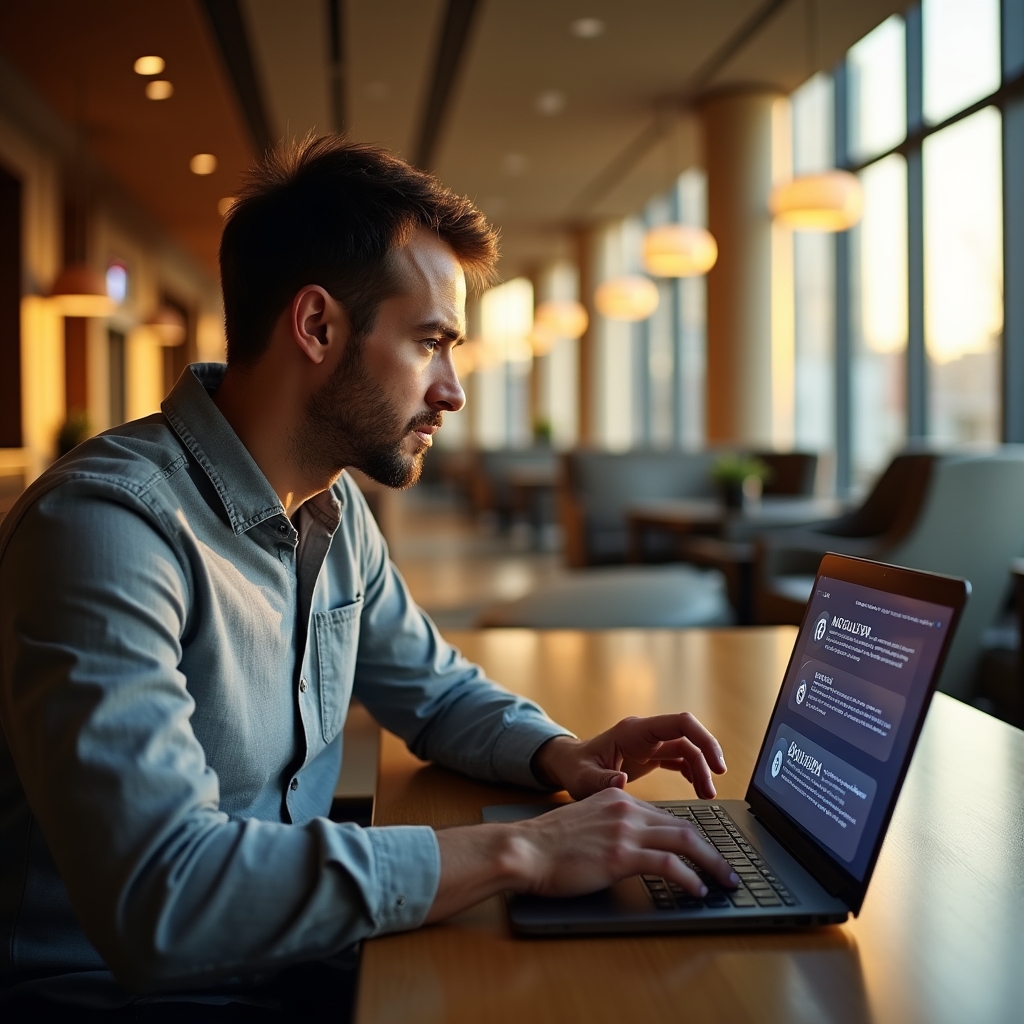 Entrepreneur selecting learning modules on a laptop screen